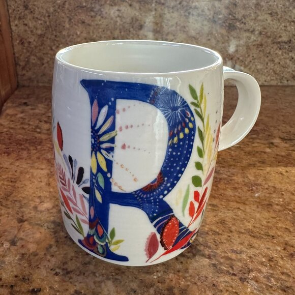 Anthropologie Petal Palette Monogram Letter " R " Ceramic Mug by Starla Halfman - Picture 7 of 7